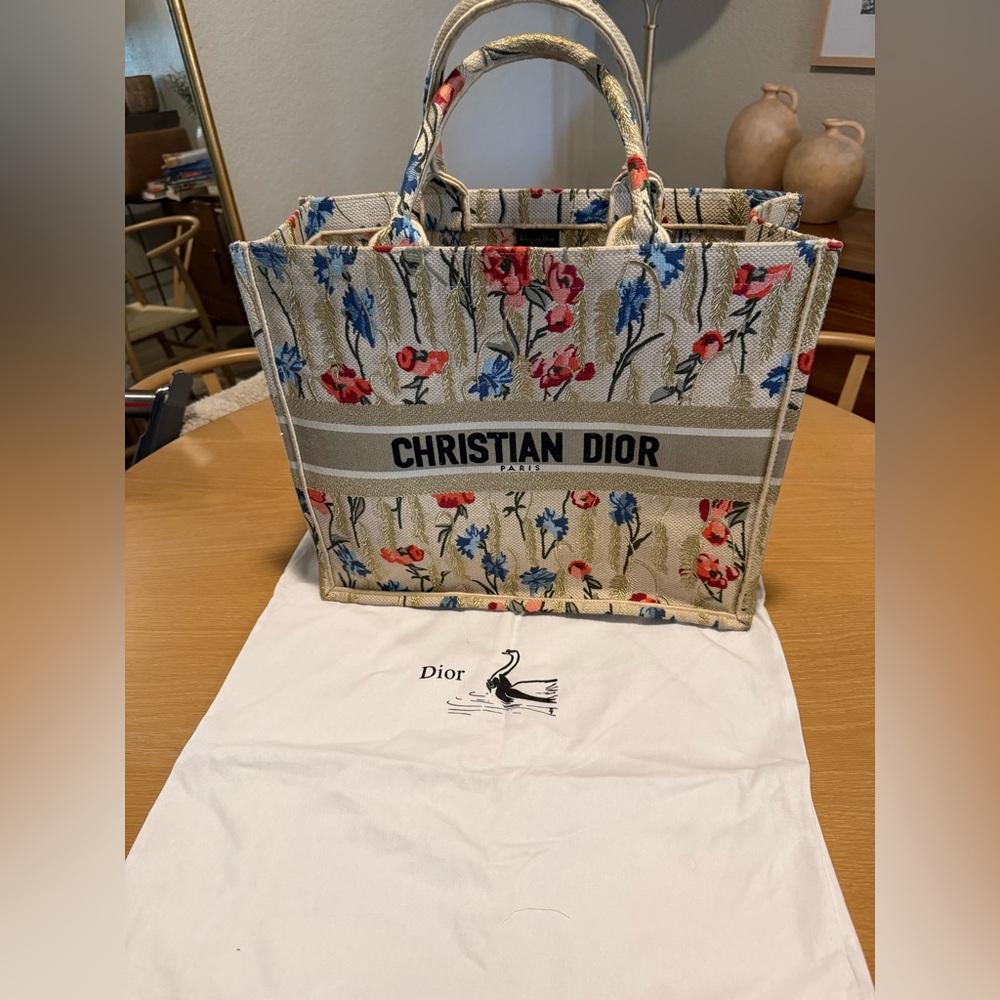 Large embroidered Dior book tote